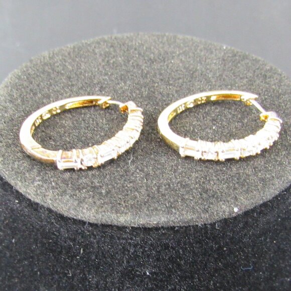 Rose Gold Plated Sterling Silver 925 OL Z Hoop Earrings w/Rhinestones 1" Tall - Picture 8 of 8